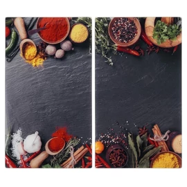 Kétrészes üveg vágódeszka és tűzhelyfedő szett – fűszermintás, 60 × 52 cm 259507