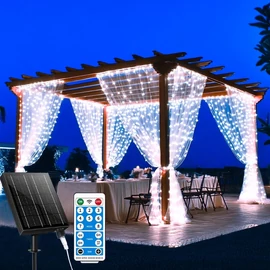 330 LED-es napelemes hidegfehér fényfüggöny távirányítóval – 3 × 3 m 69MX251899-3