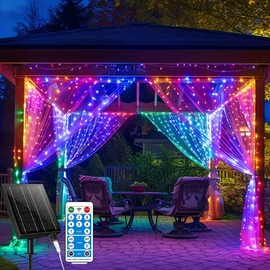 330 LED-es napelemes fényfüggöny távirányítóval – 3 × 3 m, színes 69MX251899