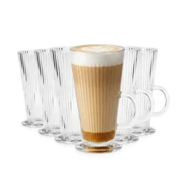 6 részes bordázott latte kávéspohár készlet füllel 270ml 139861