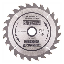 Powermat keményfém lapkás körfűrésztárcsa fához – 160 mm, 24 fog PM0878