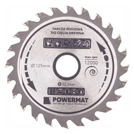 Powermat keményfém lapkás körfűrésztárcsa fához – 125 mm, 24 fog PM0894