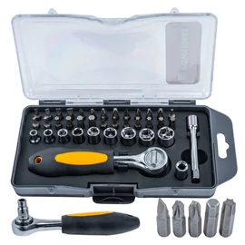 Powermat bit- és dugókulcskészlet racsnival 38 részes PM1610
