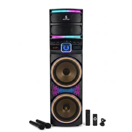 AVCROWNS akkumulátoros party hangfal 2 × 12" hangszóróval, LED-világítással és 2 mikrofonnal CH-21202