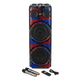 Akkumulátoros party hangfal 2 × 12" hangszóróval, LED-világítással és 2 mikrofonnal YR-2202
