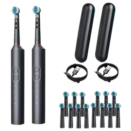 2 db fekete elektromos fogkefe 16 kefefejjel, USB-töltéssel és utazótokkal TD4461037-2
