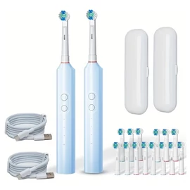 2 db kék elektromos fogkefe 16 kefefejjel, USB-töltéssel és utazótokkal TD4461037-3