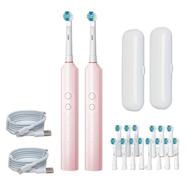 2 db rózsaszín elektromos fogkefe 16 kefefejjel, USB-töltéssel és utazótokkal TD4461037-4
