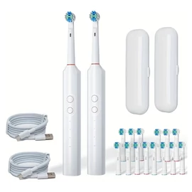 2 db fehér elektromos fogkefe 16 kefefejjel, USB-töltéssel és utazótokkal TD4461037