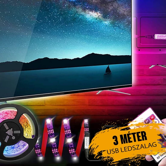 Univerzális USB LED szalag, távirányítóval 3m