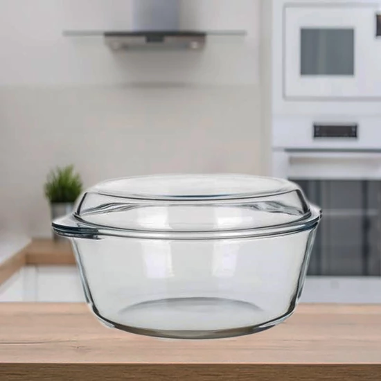 Üveg sütőtál BORCAM 2,17l, fedővel, kerek 3359003