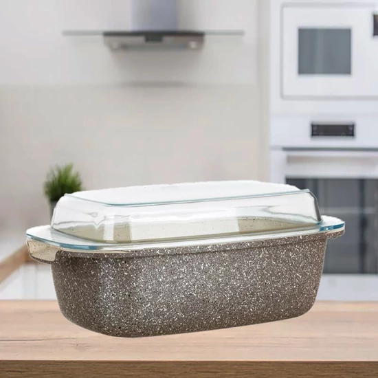 BANQUET sütőtál MARRONE 32x20x11cm, üvegfedővel 40051825-A