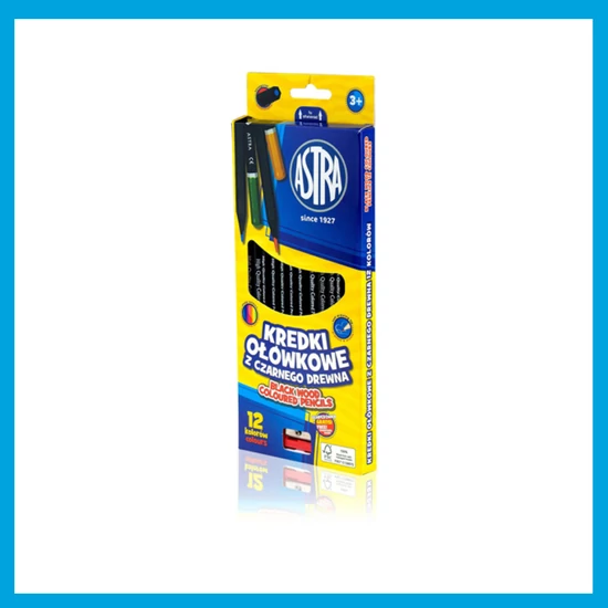 Astra Színes ceruza készlet fekete fa hatszögletű 12 ajándék hegyezővel 312114001