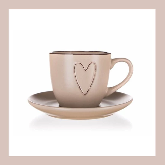 Kerámia csésze, csészealjjal HEART 260ml, bézs 60324965