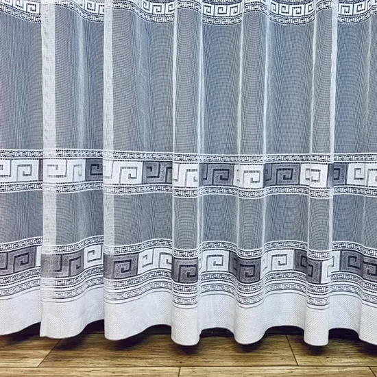 Függöny Görög minta 2, fehér alapon szürke, 300x175 cm