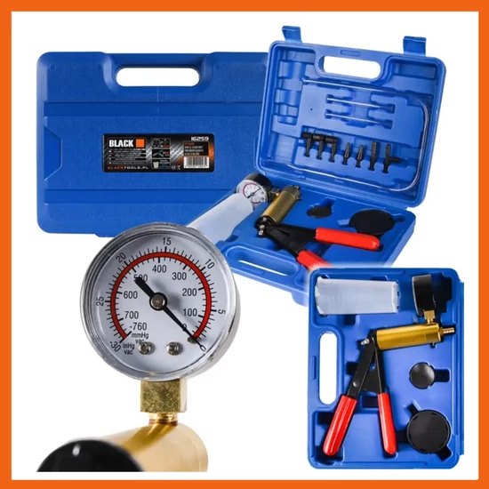 BLACK kézi nyomásmérős, vákuumos fék légtelenítő készlet- 16259