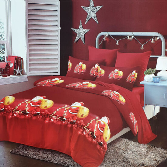 4 részes karácsonyi pamut ágynemű garnitúra piros télapós B6