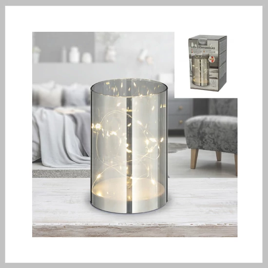 LED fényű üveg, szürke, S, 9x15cm 64971