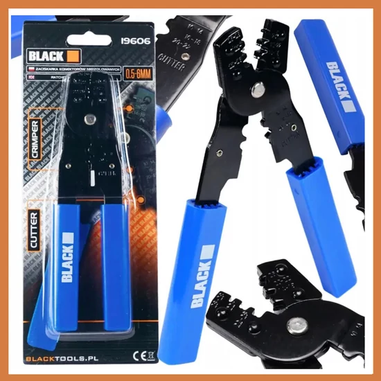 BLACK krimpelő fogó szigetelt sarukhoz, kábelsaru krimpelő, 05 – 6mm – 19606