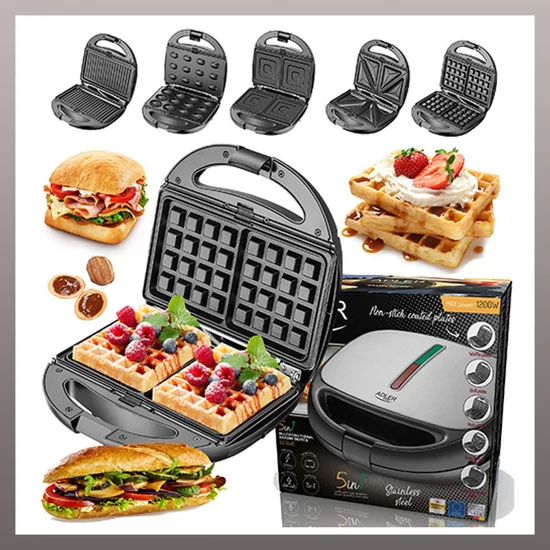 MULTIFUNKCIÓS GRILL 5IN1 Gofrisütő 1200W AD 3040