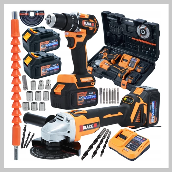 BLACK Akkumulátoros szerszámkészlet 2x 4Ah 21V 2 az 1-ben – Sarokcsiszoló és ütvefúró-csavarozó 53746