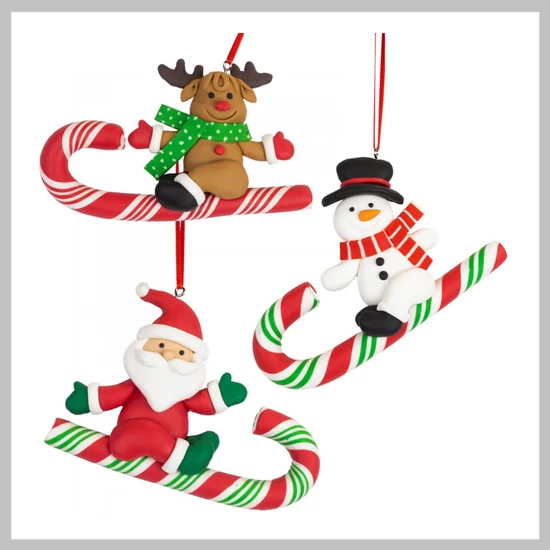 Karácsonyfadísz 3 féle mintás 10cm-es karácsonyi minta cukorka szánkó 49788