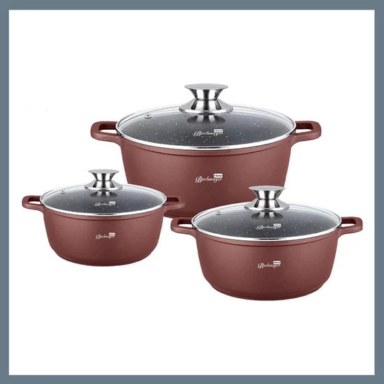 Bachmayer 3 részes márvány bevonatú lábas készlet burgundy BM-7863