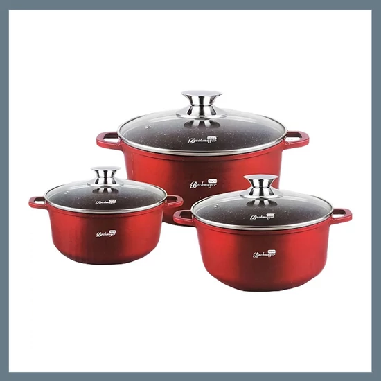 Bachmayer 3 részes márvány bevonatú lábas készlet piros BM-7867