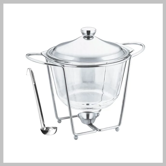 Perfect Home Levesestál melegentartó állvánnyal, merőkanállal 4L, boroszilikát üveg 28389