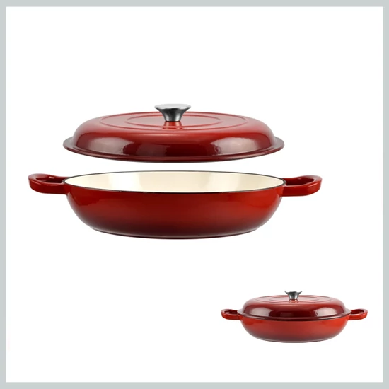 Perfect Home Zománcozott Öntöttvas Szeletsütő lábas fedővel 30*6 cm piros 10272