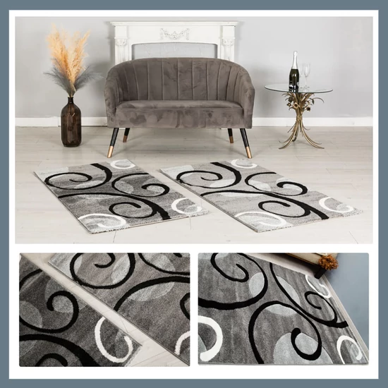 Eylül Fekete-Szürke Nonfiguratív Szőnyeg Szett 01200D-SIYAH-GRI-SZETT1