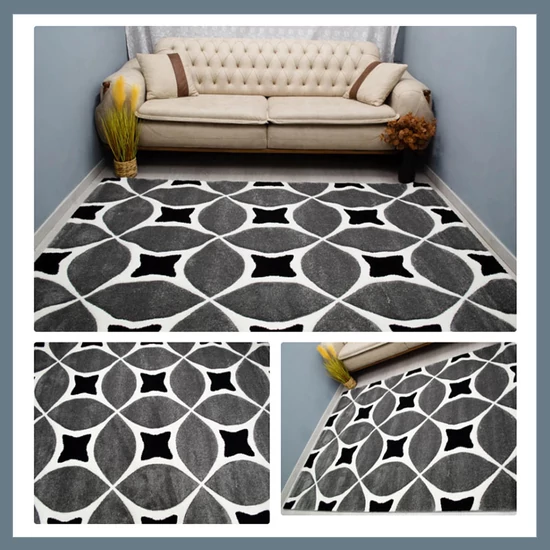 Eylül Szürke-Fekete Körkörös Mintás 160x220 Szőnyeg 01207D-SIYAH-GRI-160220