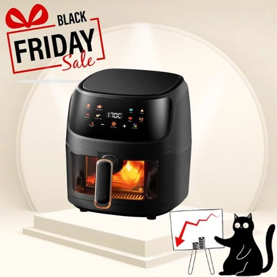 WorthAir Airfryer légkeveréses sütő 8L 1400W KE24-377 - BLACK FRIDAY