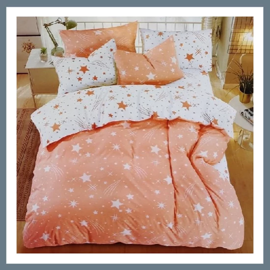 7 részes PLÜSS ágyneműgarnitúra, hullócsillag mintás, barackszínű HCS-B