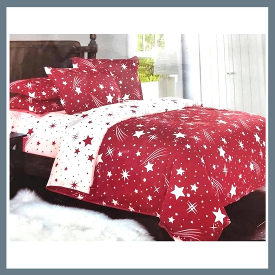 7 részes PLÜSS ágyneműgarnitúra, hullócsillag mintás, piros HCS-P