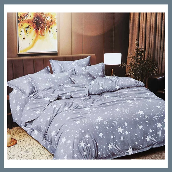 7 részes PLÜSS ágyneműgarnitúra, hullócsillag mintás, sötétszürke HCS-S2
