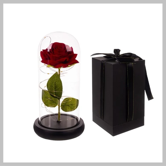 Örökrózsa díszüvegben, ajándék dobozzal, LED világítással 00021619