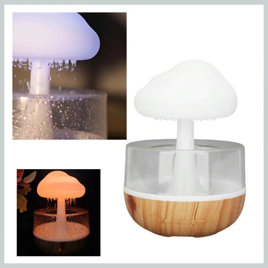 Gomba alakú LED-es eső aromadiffúzor és párásító éjszakai fénnyel EF001
