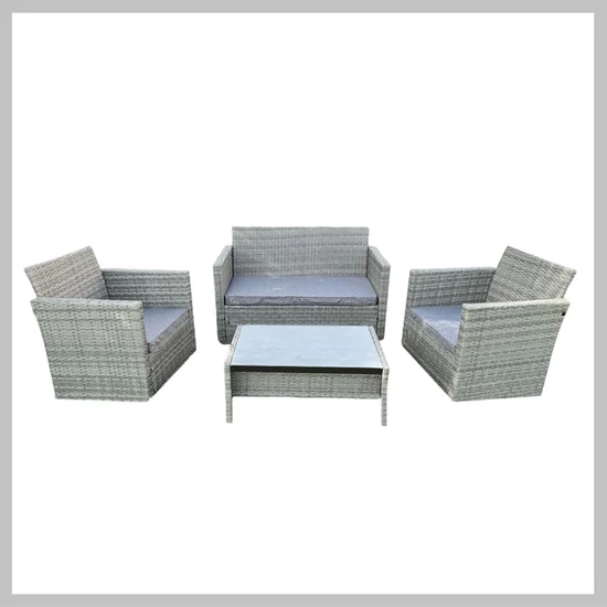 PROCART Kerti bútor garnitúra, 2 fotel, asztal, kanapé, szürke rattan, párnákkal RTS015