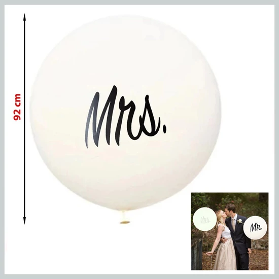 Óriás XL lufi MRS felirattal, fehér 92cm  85426