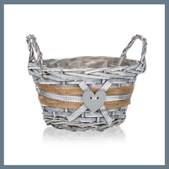 HOME DECOR Fonott kosár fogantyúval, szürke, 19 x 11 cm, kerek 63940596