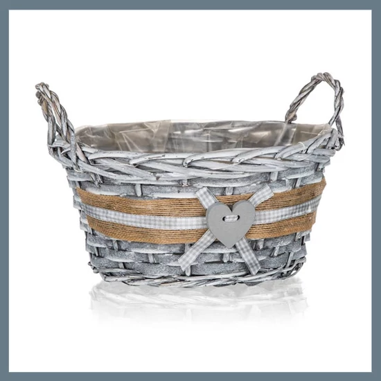 HOME DECOR Fonott kosár fogantyúval, szürke, 25 x 12 cm, kerek 63940597