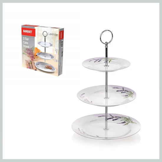 BANQUET LAVENDER 3 szintes porcelán süteménytartó állvány 600003LAV