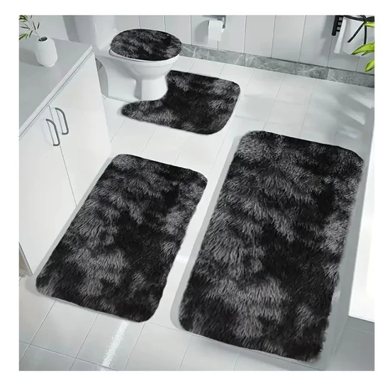 4 részes puha fürdőszoba szőnyeg szett fekete UL719812