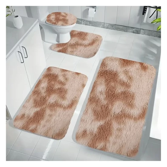 4 részes puha fürdőszoba szőnyeg szett világos barna UL719812B