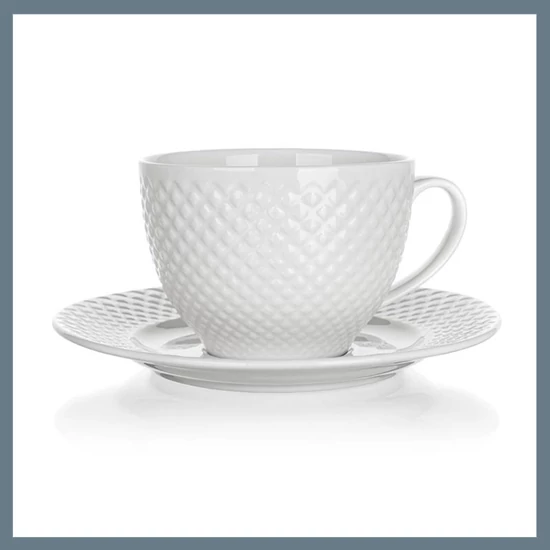 BANQUET DIAMOND LINE kerámia csésze és alátét, 220 ml, fehér 60322127