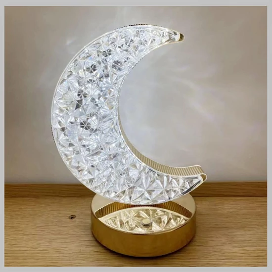 Kristály félhold alakú RGB LED lámpa 14 x 18 cm PC-8208