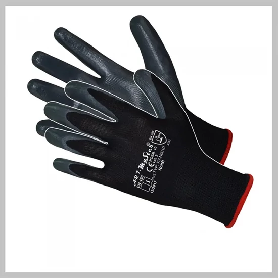 12 pár Poliészter alapú csúszásbiztos munkáskesztyű fekete PAMK-F