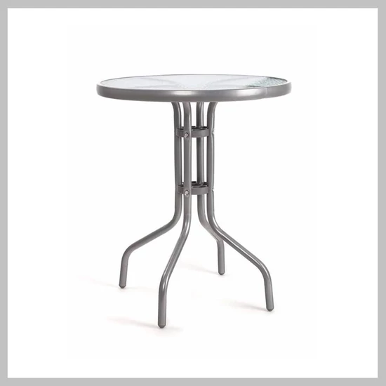 HAPPY GREEN Fém asztal üveglappal, 60 cm, szürke 50XG4027S