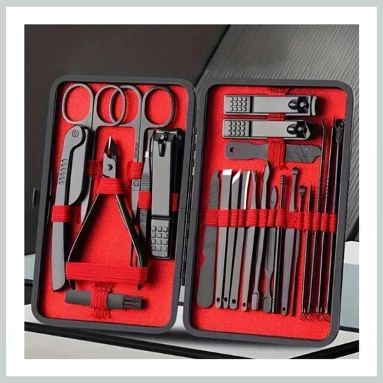 Prémium 24 részes manikűr és pedikűr szett – elegáns tokban piros-fekete - 40683700